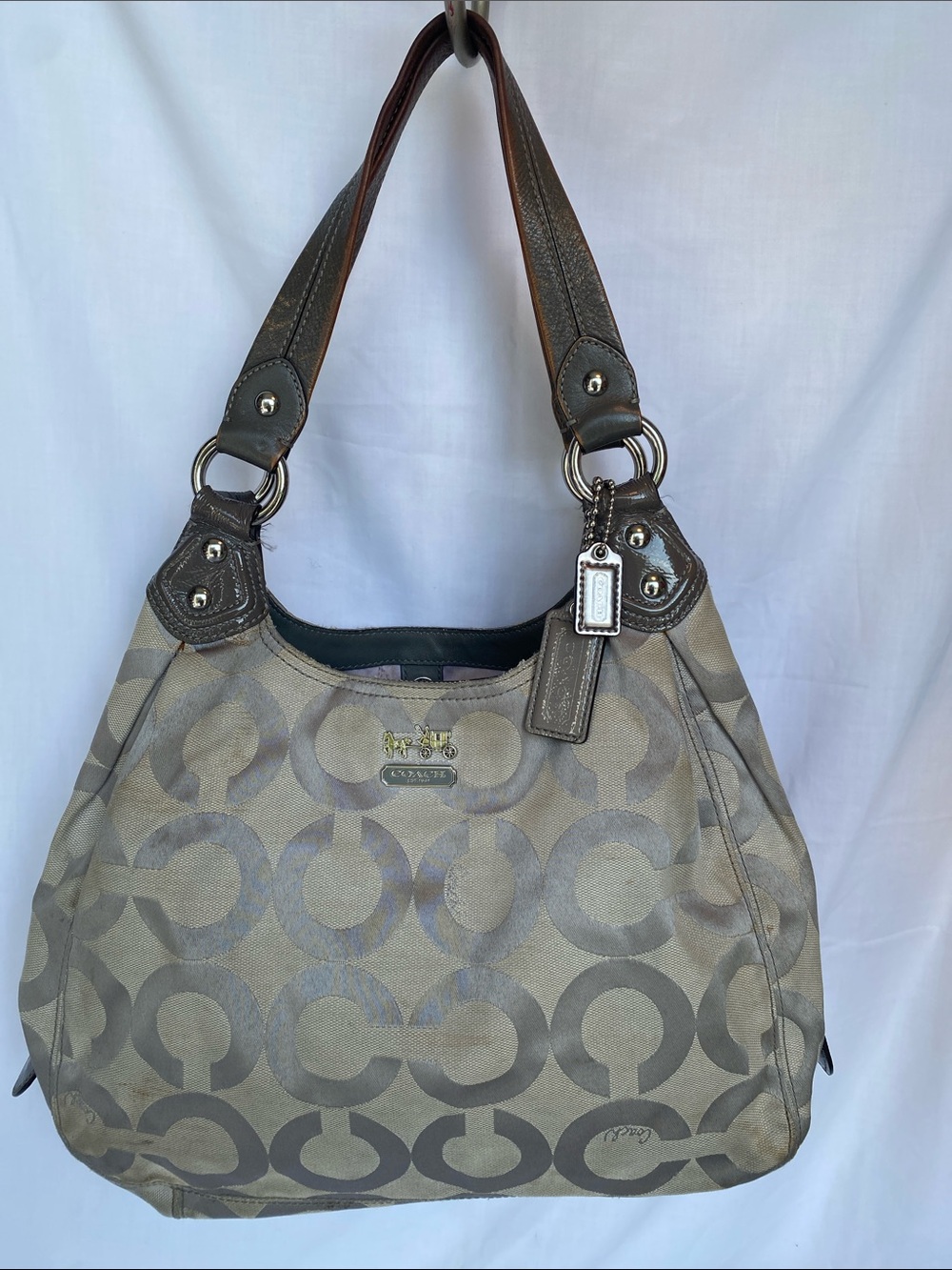 Coach Op Art Maggie Gray Hobo 15097 Signature Shoulder Bag